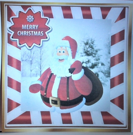 Lovely santa in snow scene in striped 8x8 frame by Hazel Underwood