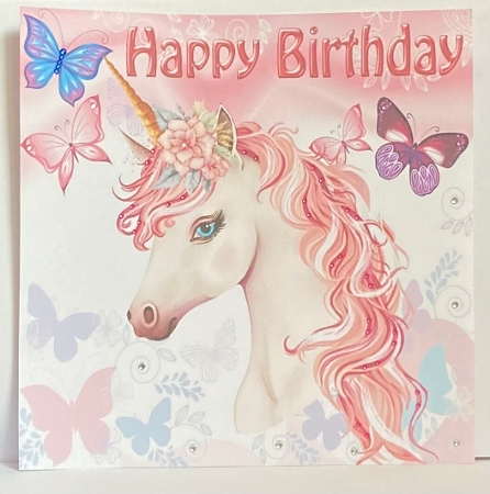 Pretty Unicorn With Butterflies 8x8 by Hazel Underwood
