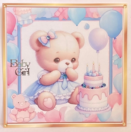 Pretty Birthday Teddy With Pink/Blue Balloons 8x8 Frame (One) by Hazel Underwood
