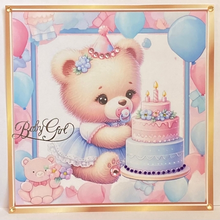 Pretty Birthday Teddy With Pink/Blue Balloons 8x8 Frame (Three)) by Hazel Underwood
