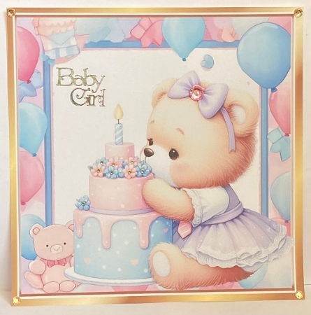 4  Birthday Teddies With Pink/Blue Balloons 8x8 Cards Mini Kit by Hazel Underwood