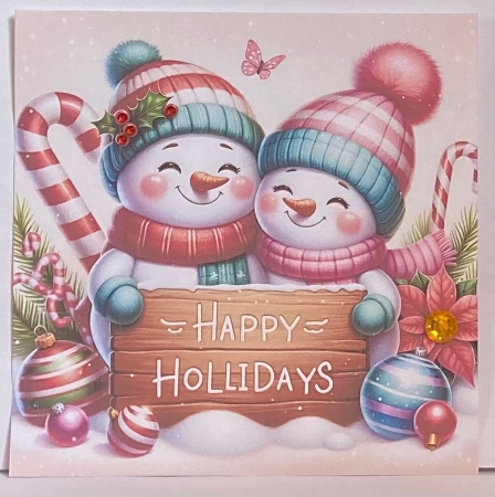 Cute Snowmen with Signboard - Illustrations for Cards by Hazel Underwood