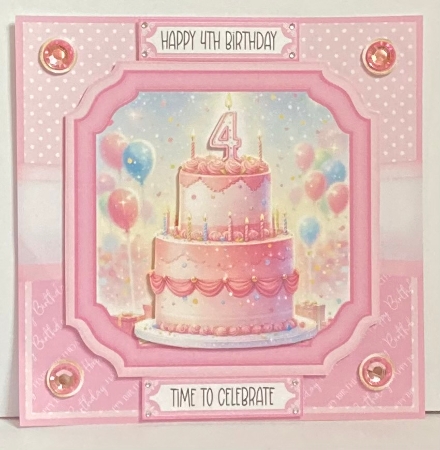 4th  Birthday Cake Pink by Hazel Underwood