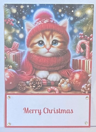 Cute Christmas Kitten 5 x 7 Card Front. by Hazel Underwood