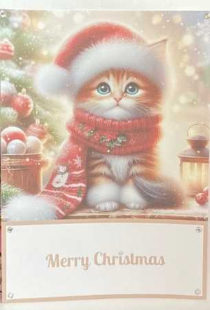 Cute Christmas Kitten 5 x 7 Card Front. by Hazel Underwood