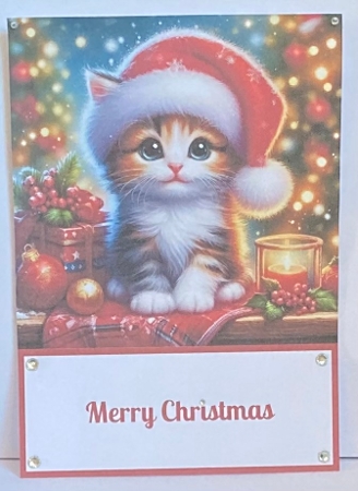 Cute Christmas Kitten 5 x 7 Card Front. by Hazel Underwood