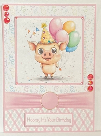 Birthday Piglet Card Front 5x7 by Hazel Underwood