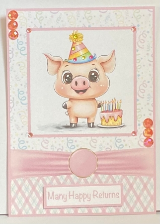 Birthday Piglet Card Front 5x7 by Hazel Underwood
