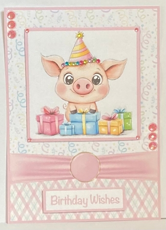 Birthday Piglet Card Front 5x7 by Hazel Underwood