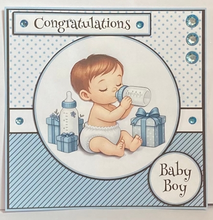 A New Baby Boy 7 x 7 Decoupage Card by Hazel Underwood