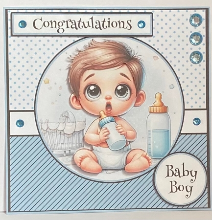 A New Baby Boy 7 x 7 Decoupage Card by Hazel Underwood