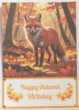 Fox Autumn Birthday 5 X 7 Card Front. by Hazel Underwood