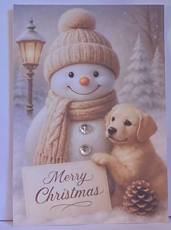 Christmas Snowman and Dog A4 by Hazel Underwood