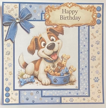 Funny Puppy & Dog Treats Card Kit with Decoupage, Paw Print Papers, Bow & Sentiments by Hazel Underwood