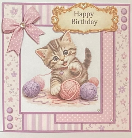 Adorable Kitten & Yarn Card Kit with Decoupage, Floral Papers, Polka by Hazel Underwood