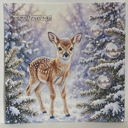 Seamless Aquarelle Frosted Winter Fawn Pattern Snowy Forest White‑Spotted Deer Evergreen Branches Silver Ornaments Warm Glow 8K Premium Design by Hazel Underwood