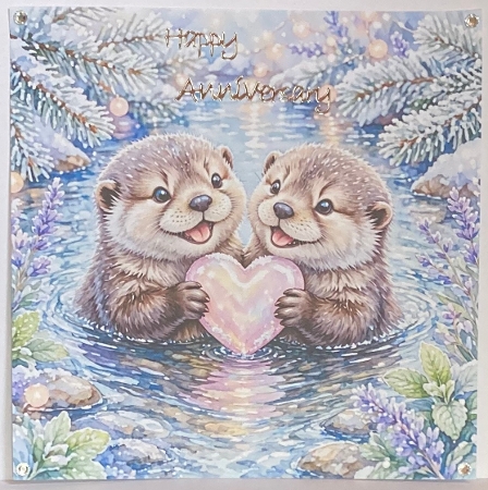 Winter Otter Love Scene – 1024×1024 Pastel Fantasy Illustration by Hazel Underwood