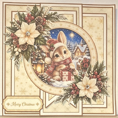 Rabbit 7x7 Christmas Card Kit with Snowy Winter Scene & Festive Floral Toppers by Hazel Underwood