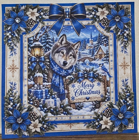 Blue Winter Wolf • Merry Christmas Village Scene by Hazel Underwood