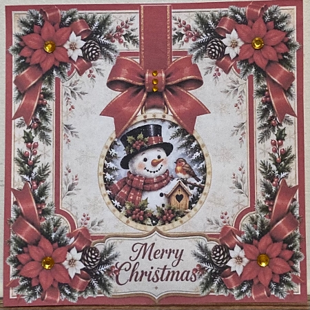Snowman & Birdhouse • Rustic Merry Christmas Poinsettia Frame by Hazel Underwood