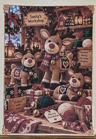 Knitted Reindeer Workshop Theme A4 Card Topper by Hazel Underwood
