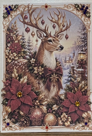 Golden Reindeer And Poinsettias Christmas A4 Portrait Card Topper by Hazel Underwood