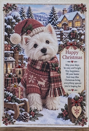 Knitted Cute Westie A4 Portrait Christmas Card Topper by Hazel Underwood
