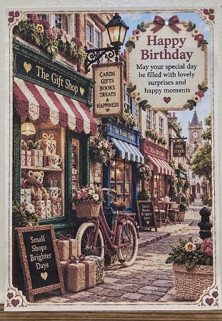 Knitted Village Shops A4 Portrait Birthday Card Topper by Hazel Underwood