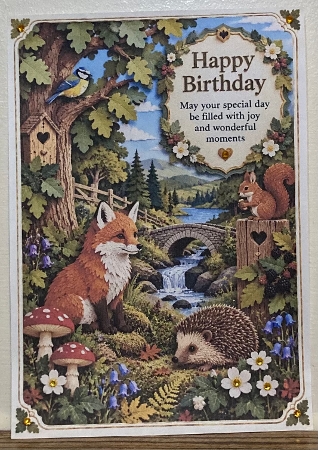 Layered Paper-Cut Woodland A4 Portrait Birthday Card Topper by Hazel Underwood