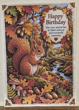 Layered Paper-Cut Squirrel And Autumn Leaves A4 Portrait Birthday Card Topper by Hazel Underwood