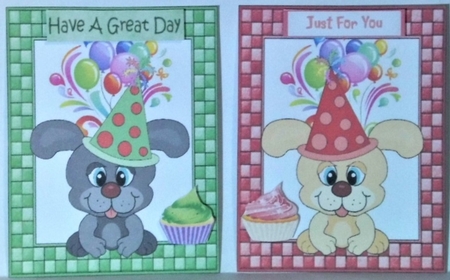 Cute Birthday Puppies with Balloons, Toppers by Hazel Underwood