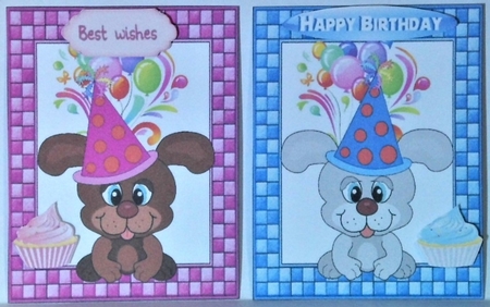 Cute Birthday Puppies with Balloons, Toppers by Hazel Underwood