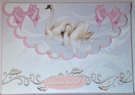 Pretty Swans with Bows on Scalloped Envelope by Hazel Underwood
