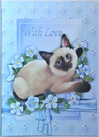 Siamese Cat with Flowers in Star Frame with Bow A4 by Hazel Underwood