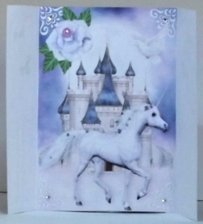 Beautiful White Unicorn, with Fantasy Castle, Doves Gatefold by Hazel Underwood