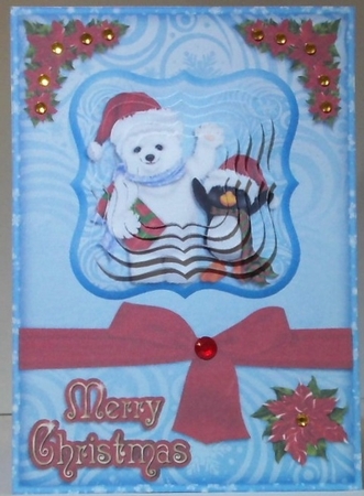 Polar Bear & Penguin Merry Christmas Cardwith Pyramid Topper by Hazel Underwood