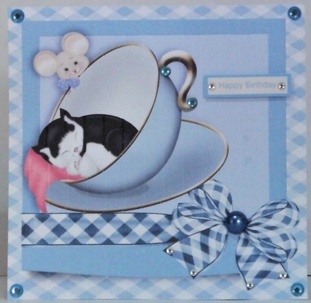 Kitten in a Teacup with Cheeky Mouse 8x8 by Hazel Underwood