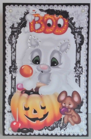 Cute White Kitty, with Mouse and Pumpkin by Hazel Underwood