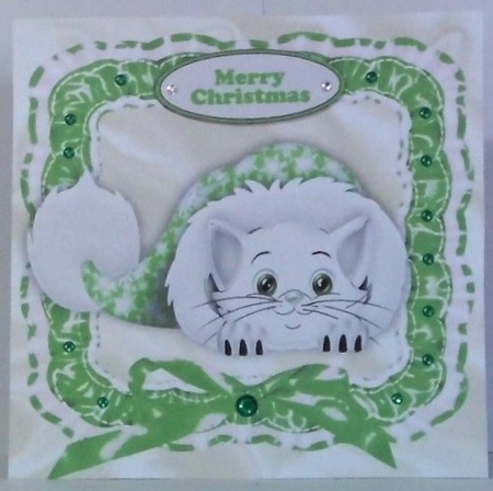 Cute Kitten in Christmas Green Santa Hat 8x8 by Hazel Underwood