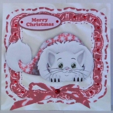 Cute Kitten in Red Christmas Santa Hat 8x8 by Hazel Underwood