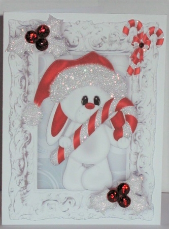 Cute Christmas Bunny in Santa Hat with Candy Cane A4 by Hazel Underwood