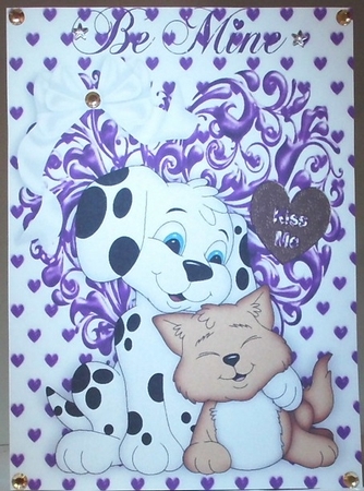 Kiss Me! Be Mine! Cute Dalmation and Kitty A4 by Hazel Underwood