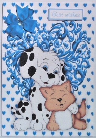 Cute Dalmation & Kitty in Love on Turq Heart by Hazel Underwood