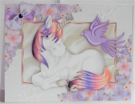 Fantasy Unicorn in Floral Frame with Bird by Hazel Underwood