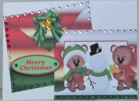 Little Teddies with Snowman on Card and Envelope by Hazel Underwood