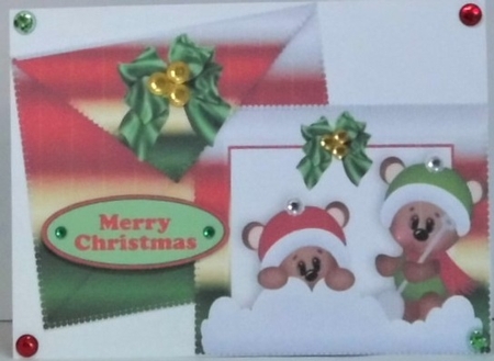 Christmas Teddies Playing in Snow on Card & Envelope by Hazel Underwood