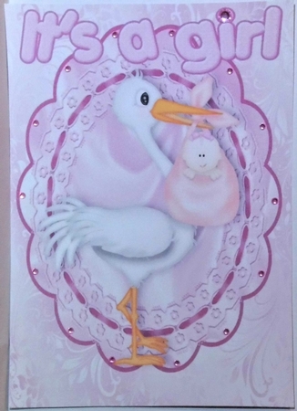 It's a Girl! with Cute Stork in Lace Frame A4 by Hazel Underwood