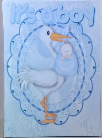 It's a Boy! with Stork on Lace Frame A4 by Hazel Underwood