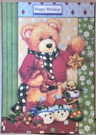 Teddy Bear with Lots of Toys in Tapestry Frame A4 by Hazel Underwood