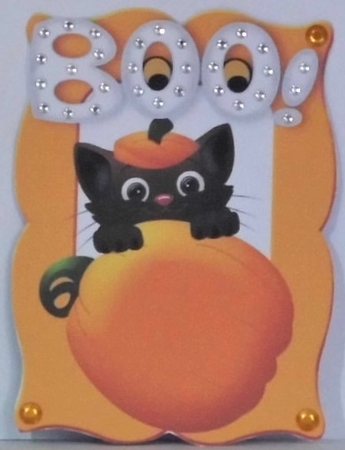 Cat with Pumpkin and Little Ghosts Boo! by Hazel Underwood